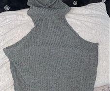 Grey ribbed halter neck crop top