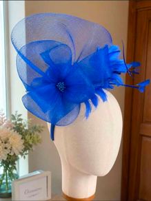 Royal Blue Fascinator Hatinator Handmade Wedding Races Feather Mesh Headpiece