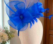 Royal Blue Fascinator Hatinator Handmade Wedding Races Feather Mesh Headpiece