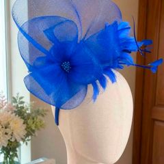 Royal Blue Fascinator Hatinator Handmade Wedding Races Feather Mesh Headpiece