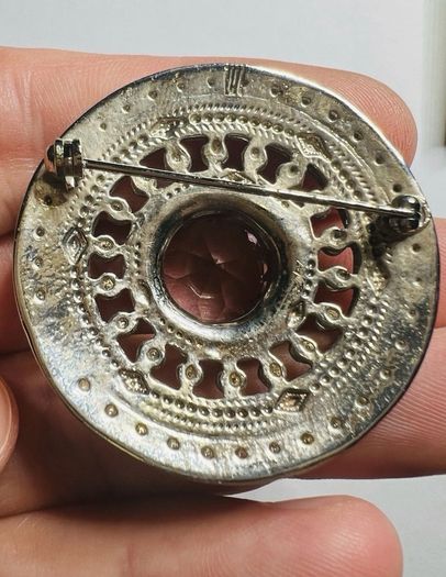 Scottish 1981 Celtic Pewter Traditionally Handmade Brooch Purple Crystal