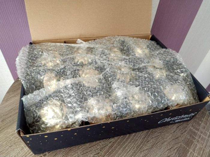 Box of x12 Gold Speckle Geometric Style Glass Christmas Baubles