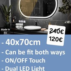 LED Bathroom Mirror Ensuite Dual LED Bright Light 40x70cm Made in EU Horizontal Vertical Fit