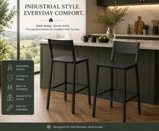 Set of 2 Industrial Black Bar Stools