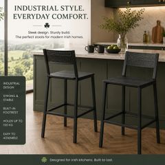 Set of 2 Industrial Black Bar Stools