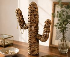 Handwoven Cactus Jewelry Stand Natural Woven Display Holder