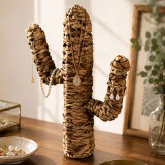 Handwoven Cactus Jewelry Stand Natural Woven Display Holder