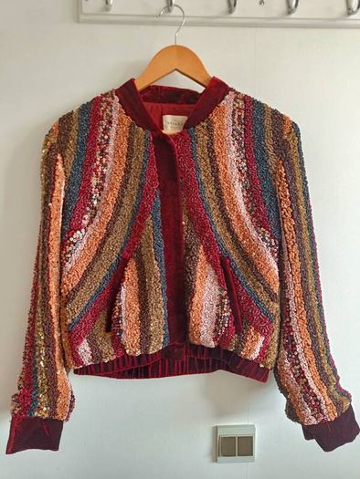 Sezane Paris Beaded & Velvet Jacket