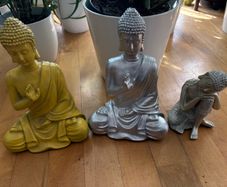 x3 Silver-finish meditating Buddha statues