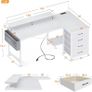 Corner Desk with Drawers, L Shaped Computer Desk 140x80cm with USB Charging Port & Power Outlet, Home Office Desk with Monitor Stand and PC Stand, Gaming Desks Workstations, White Image 2