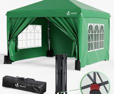 3m x 3m Pop Up Heavy Duty Gazebo with Sides, Central Lock System & 4 Weight Bags & Carry Bag, Marquee Garden Party Tent Outdoor, Green