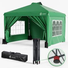 3m x 3m Pop Up Heavy Duty Gazebo with Sides, Central Lock System & 4 Weight Bags & Carry Bag, Marquee Garden Party Tent Outdoor, Green