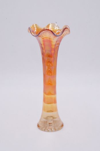 Orange Marigold Ripple Carnival Glass Vase vintage mint