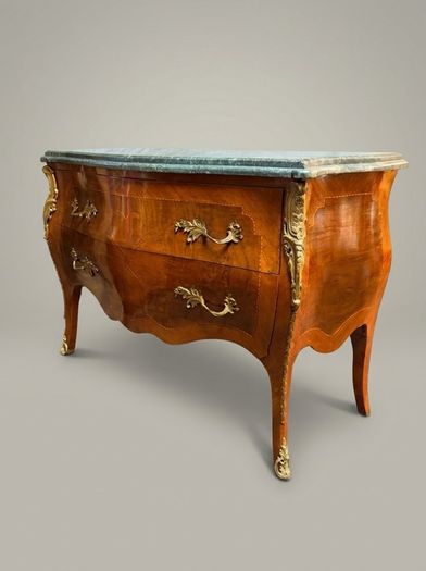 Louis XV Style Bombe Chest of Drawers with Green Marble Top
