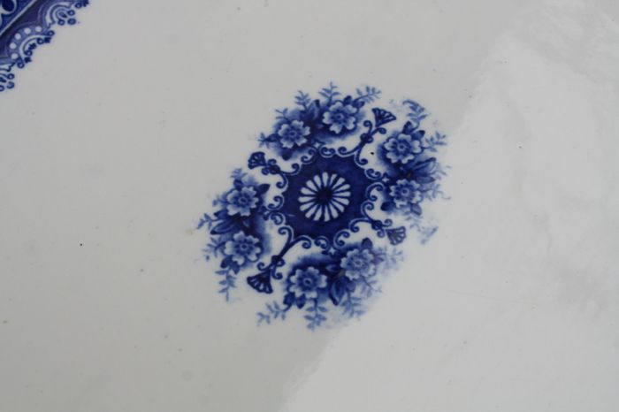 Vintage Ironstone Blue and white Transfer Serving Plates HUDSON WILCOX & TILL - England 16"x12" and 14"x11"