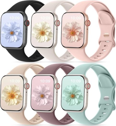 CeMiKa 6 Pack Sport Straps Compatible with Apple Watch Strap 40mm 41mm 38mm 42mm(Series 11) - Silicone Sport Replacement Band for iWatch SE Series 11 10 9 8 7 6 5 4 3 SE3, Women Men