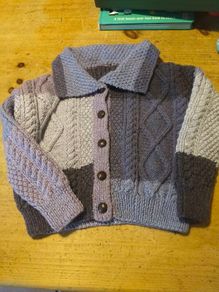 Boys Handkitted Aran Cardigan. Newly knitted. Matching hat.