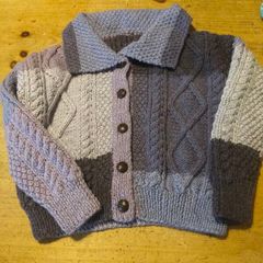 Boys Handkitted Aran Cardigan. Newly knitted. Matching hat.