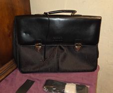 Gianfranco Ferre Black Leather and Monogram Canvas Laptop Bag