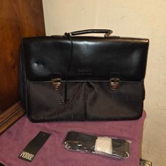Gianfranco Ferre Black Leather and Monogram Canvas Laptop Bag
