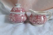 Royal Tudor Ironstone Red Sugar Bowl &amp; Cream Jug