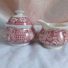 Royal Tudor Ironstone Red Sugar Bowl & Cream Jug