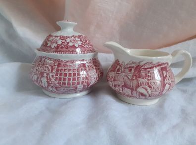 Royal Tudor Ironstone Red Sugar Bowl & Cream Jug