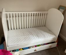 ikea cot bed white , one long drawer ideal for books
