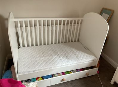 ikea cot bed white , one long drawer ideal for books