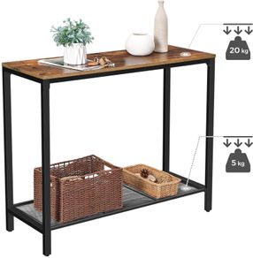 _Console Table, Side Table, Hallway Table with Mesh Shelf, 100 x 35 x 80 cm