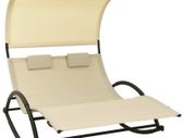 Double Sun Lounger with Canopy Textilene Cream