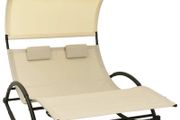Double Sun Lounger with Canopy Textilene Cream