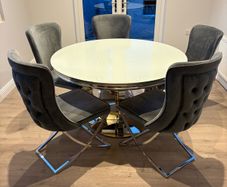 Round Dining Table & 5 Velvet Chairs