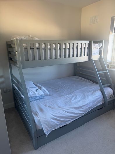 Grey Double and single bunk bed with two large storage drawers