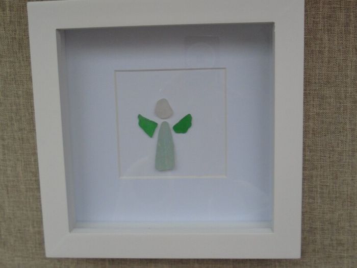 Seaglass picture, Home decor, Gift. Angel picture. Handmade seaglass picture.
