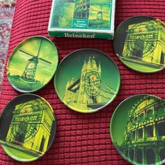 Very Rare Full Set Heineken Metal Coasters