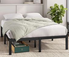 Double Bed Frame with Storage Space Underneath - 4ft6 (135 x 190 cm) - 14.2'' Height - Metal Bed Base with Steel Slat Support - Easy Assembly - Black