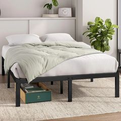 Double Bed Frame with Storage Space Underneath - 4ft6 (135 x 190 cm) - 14.2'' Height - Metal Bed Base with Steel Slat Support - Easy Assembly - Black