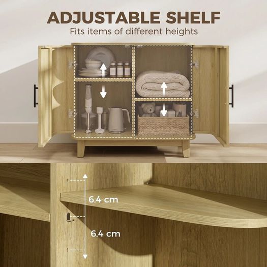80cm Sideboard Buffet Cabinet, Storage Cabinet with 2 Curved Doors, Adjustable Shelf and Legs for Dining Room, Oak