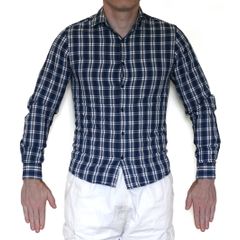 Topman Freak Show Maskerade Navy, Grey, Blue, Black, White and Yellow Check/Cowboy Shirt - Size S
