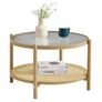 Round Glass Metal Center Table, Modern Simple 2 Tier Middle Table for Small Space Living Room Bedroom Office Meeting Room Image 4
