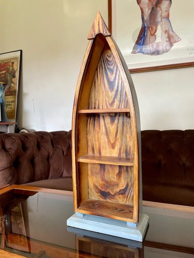 Wooden Boat Wall Shelf Vintage Nautical Decor Rustic Maritime Coastal Display
