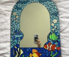 One of a kind Handmade Ocean Mosaic Mirror Arched Stained Glass Art