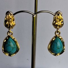 Ornate Floral Glited Turquoise Drop Earrings