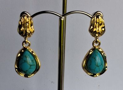 Ornate Floral Glited Turquoise Drop Earrings