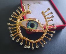 Evil Eye Crystal Brooch Surrealistic Blue Eye Pin Badge with Crystals Protection Pin Spiritual Jewellery
