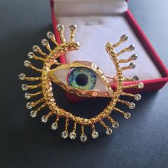 Evil Eye Crystal Brooch Surrealistic Blue Eye Pin Badge with Crystals Protection Pin Spiritual Jewellery