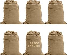 6 Pack 52 x 74cm Large Hessian Sacks, 25KG Potato Sacks for Storage, Vegetable Storage Bags