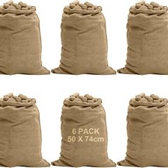 6 Pack 52 x 74cm Large Hessian Sacks, 25KG Potato Sacks for Storage, Vegetable Storage Bags