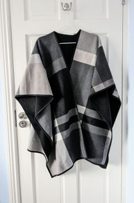 Black and Grey Tartan Poncho Size 8-14